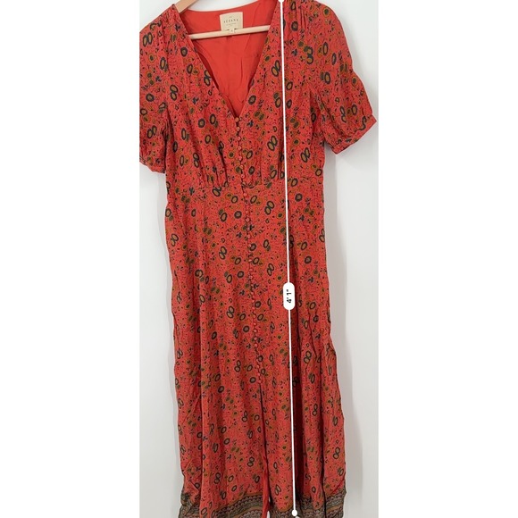Sezane Sollie US 4 Silk Floral Print Midi Dress V Neck Short Sleeve Button Front - Picture 9 of 13